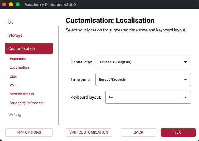Specify the localization settings