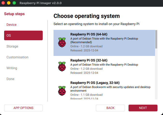 Selecting the operating system