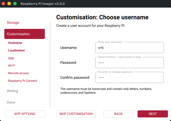Specify the user name and password