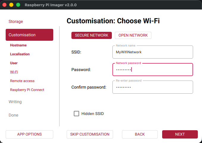 Specify the Wi-Fi settings